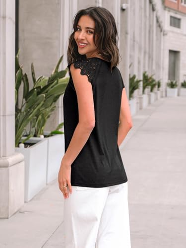 Womens Tops Casual Dressy Lace Summer Tee 2025 Cap Sleeve T Shirts Cute Basic Trendy Fashion Spring Outfits