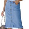 410GaQ9HHnL.jpg Women's Casual Mid Rise Button Down Frayed Raw Hem Denim Jean Midi Skirt