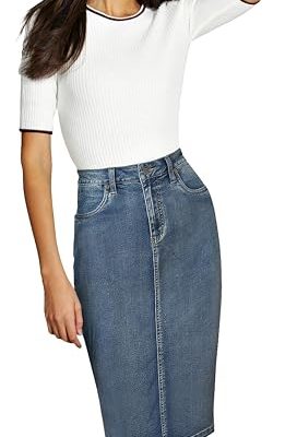 Womens Stretch Pencil Skirts with Functional Pockets, A Line & Destructed Mini Denim Skirts