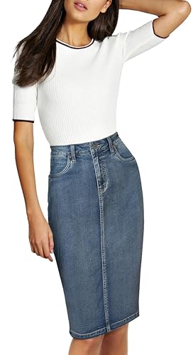 Womens Stretch Pencil Skirts with Functional Pockets, A Line & Destructed Mini Denim Skirts