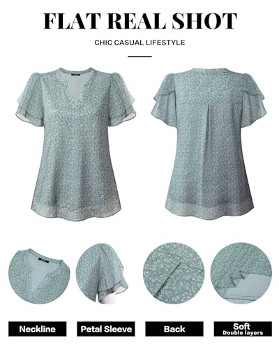410p4mKwFfL.jpg Womens Dressy Chiffon Blouses Summer Puff Petal Short Sleeve Shirts V Neck Casual Work Tops