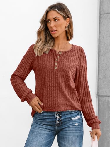 Long Sleeve Henley Shirts Women's Business Casual Lightweight Tunic Sweater Tops