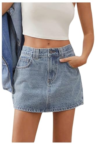 411JcdrAmHL.jpg Women's Casual Jean Skirt Mid Waist Zipper Up Mini Denim Skirts