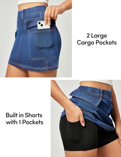 Jean Skirts for Women Denim High Stretch Cargo Skirt with Shorts Denim Skort Mini Jean Skort Y2k Skirt with Pockets