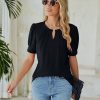411hWhAEsgL.jpg Womens Dressy Casual Tops Keyhole Business Work Blouses Pleated Puff Sleeve Summer Shirts