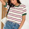 Womens Summer Tops 2025 Striped Color Block Short Sleeve T-Shirts Crewneck Casual Loose Basic Tee Blouses