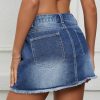 Women's High Waist Bodycon Denim Mini Skirt Y2K Raw Hem Jean Skirt