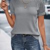 41212N74LTL.jpg Womens Summer Tops Dressy Casual Crewneck Short Sleeve Shirts Solid Hollow Out Knit Loose Sweater Blouses