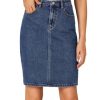 Women's Casual Stretch High Waist Bodycon Denim Jean Midi Skirt with Pockets