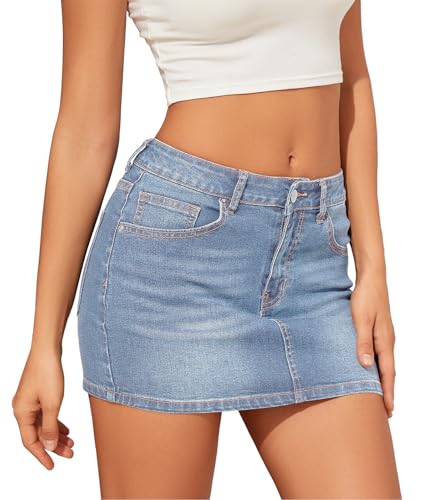 412O4yjUuvL.jpg Women's Trendy Jean Skort 2025 Low Waisted Y2K Style Stretch Denim Sexy Mini Jean Skirt with Pockets