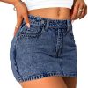 Mini Denim Skirt Women Stretch Jean Skirt High Waisted Casual Short Jean Skirt 5 Pockets with Bows Y2K
