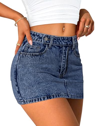 Mini Denim Skirt Women Stretch Jean Skirt High Waisted Casual Short Jean Skirt 5 Pockets with Bows Y2K