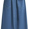 Women's Summer Casual Elastic Waist Pockets Work Midi Denim A Line Skirt