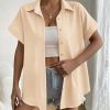 Short Sleeve Summer Tops for Women Casual Button Down Shirts Solid/Striped Business Work Blouses