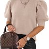 Women's Puff Short Sleeve Sweater Tops 2025 Summer Fall Trendy Knit Crew Neck Casual T Shirts Blouses