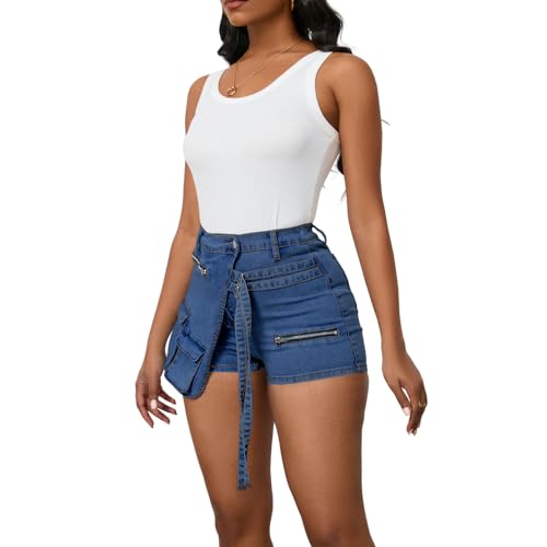 4138AfXIHiL.jpg Women's Denim Skorts Stretchy Asymmetrical Jean Skirt Shorts