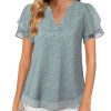Womens Dressy Chiffon Blouses Summer Puff Petal Short Sleeve Shirts V Neck Casual Work Tops