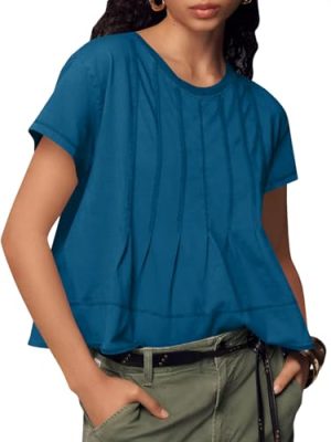 Womens Babydoll Tops Short Sleeve Peplum Pleated Summer T-Shirts Casual Loose Fit Flowy Tshirts 2025
