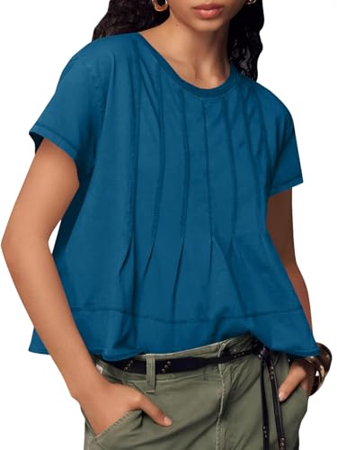 Womens Babydoll Tops Short Sleeve Peplum Pleated Summer T-Shirts Casual Loose Fit Flowy Tshirts 2025