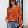 Womens Tops Puff Long Sleeve Shirts Dressy Casual Crew Neck Pleated Summer Fall Work Blouses S-3XL