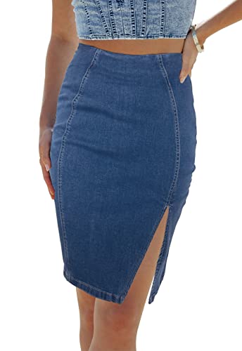 Women??s Denim Pencil Skirt High Waisted Knee Length Side Split Hem Stretch Jean Skirts for Women