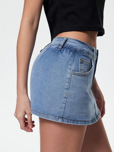 Women Denim Skort Skirt Stretchy Mid Waist Y2K Sexy Mini Skirts Dressy Casual Jean Skorts