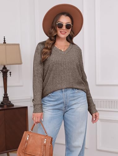 V Neck Long Sleeve Shirts for Women Casual Fall Tops Lightweight Tunic Sweaters Fashion Clothes 2025