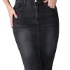 Women's Denim Skirt High Waist Raw Hem Pockets Stretch Bodycon Pencil Skirt Knee Length Jean Skirts