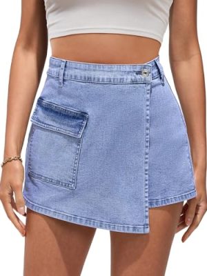 Denim Skorts for Woman Cargo Faux Wrap Jean Skort Skirts Stretchy High Waisted Skirt Shorts Country Concert Wear