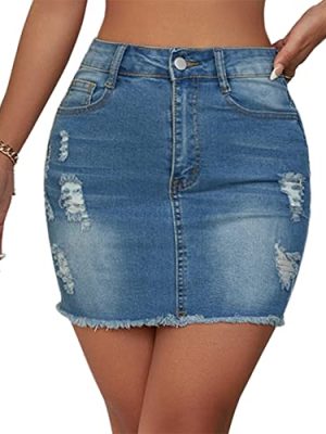 Jean Skirt for Women Stretch Casual High Waisted Denim Short Skirt Cute A Line Mini Pencil Skrit