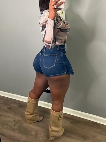 414uIBpenL.jpg Womens Denim Jeans Skirt Shorts Mini Cargo High Waist Sexy Plus Size Pleated Skorts