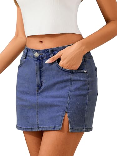 Jean Skirts for Women Stretchy Mini Skirt Side Slit with High Waisted Summer Casual Denim Skirt 2025 Trendy
