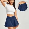Stretchy Denim Skort V-Waist Jean Skort with Pockets High Waisted Mini Jean Skirt with Shorts Underneath