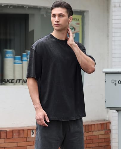 415GAM82G5L.jpg Men's Cotton T-Shirts Oversized Unisex Short Sleeves Casual Loose Wash Solid Basic Tee Tops