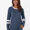 Womens Long Sleeve Shirts Color Block Casual Crewneck Tops Tshirt Basic Tee Fall Fashion Clothes Trendy Outfits