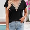 Women's Casual Cap Sleeve Lace Trim V Neck Tops 2025 Summer Loose Tee Shirts Blouse