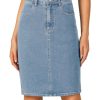 415MldlDSL.jpg Women's Casual Stretch High Waist Back Slit Denim Jean Knee Length Skirt