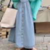 Women's High Waist Long Denim Skirt Button Down Swing A-Line Jean Maxi Skirt with Pockets
