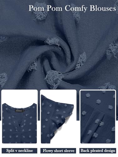 Women 2025 Summer V Neck Ruffle Short Sleeve Blouse Swiss Dot Flowy Shirt Tunic Top