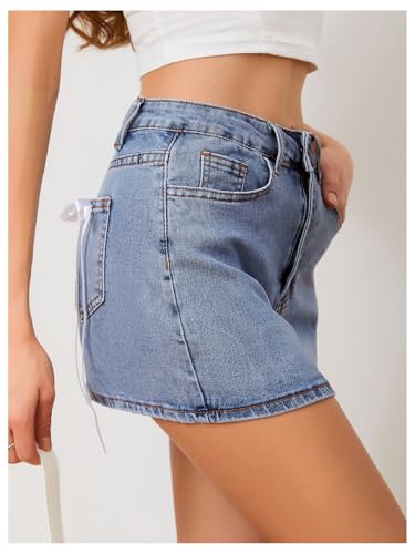 415yD8nRY9L.jpg Women's Denim Skirt High Waist Bow Pocket Bodycon Y2K Mini Jean Skirts