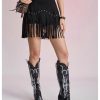 Women's Suede Fringe Sexy Cowgirl Skirts Country Concert Outfit Western High Waisted Skirt