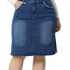 Plus Size Denim Skirts for Women Classic Stretch Elastic Waist Side Split A Line Jean Skirt