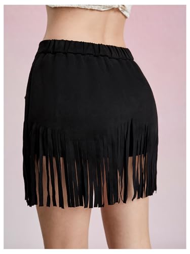 Women's Suede Fringe Sexy Cowgirl Skirts Country Concert Outfit Western High Waisted Skirt
