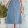 Denim Skirts for Women Trendy A Line Long Maxi Pull On Elastic Waist Drawstring Stretchy Jean Skirt with Pockets