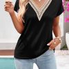 Women's Casual Cap Sleeve Lace Trim V Neck Tops 2025 Summer Loose Tee Shirts Blouse