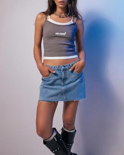 418EMvkB7VL.jpg Womens Jean Skirt Stretch Casual 2025 Summer Short Basic Fringed Slim Fit Denim Bodycon Pencil Skirts