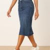 Casual Denim Skirt for Women's High Waist Split Back Pockets Midi Jean Skirts