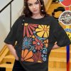 Womens Oversized Tshirt Flower Graphic Tees Boho Hiking T Shirt Vintage Wildflower Shirts Summer Casual Beach Tops