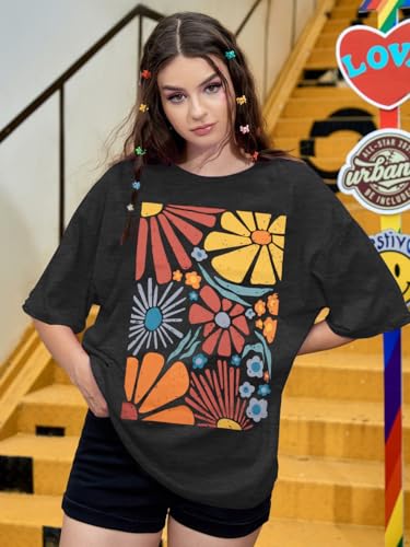 Womens Oversized Tshirt Flower Graphic Tees Boho Hiking T Shirt Vintage Wildflower Shirts Summer Casual Beach Tops