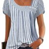 Womens Petal Sleeve Tops Summer Trendy T Shirt Casual Loose Square Neck Button Blouse Tees